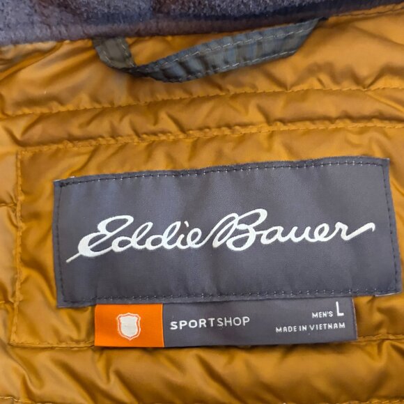 Eddie Bauer men's down field jacket large green brown insulated 700 - Picture 7 of 10